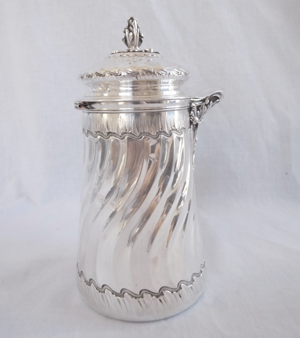 Sterling silver chocolate pot or coffee pot, Louis XV style - silversmith Boin Taburet