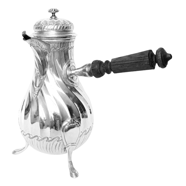 Verseuse à prise latérale / cafetière égoïste de style Louis XV en argent massif - poinçon Minerve