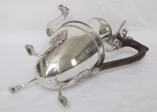 Antique French sterling silver coffee pot, Empire period, early 19th century