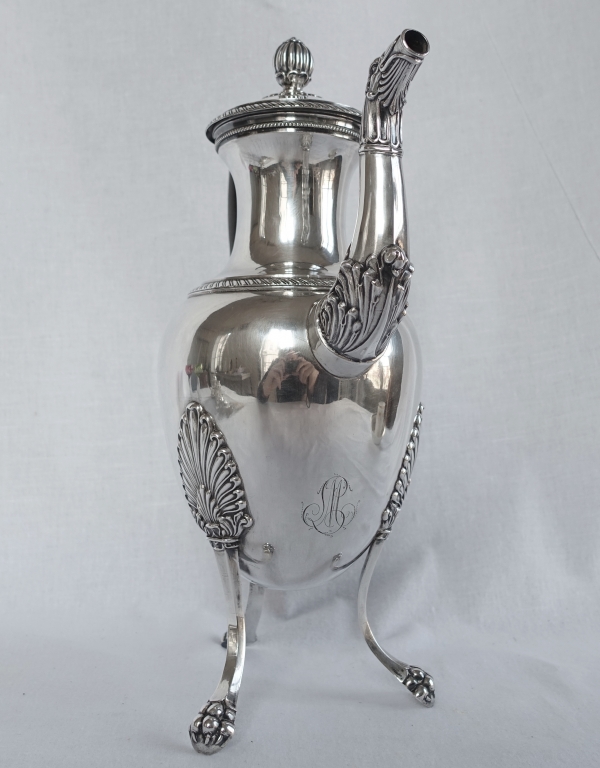 Large Empire style sterling silver coffee pot circa 1830 - 836g