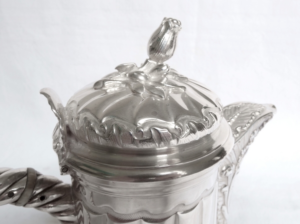 Sterling silver coffee pot, Louis XV Rococo style, SD monogram and Viscount crown engraved, late 19th century