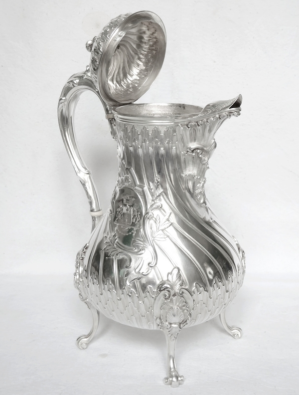 Verseuse cafetière en argent massif Rocaille du Marquis Philpin de Piepape, poinçon Minerve, par Tetard