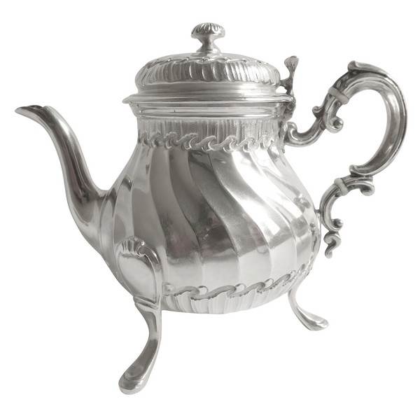 Tetard Frères : sterling silver Louis XV Rococo style teapot for one