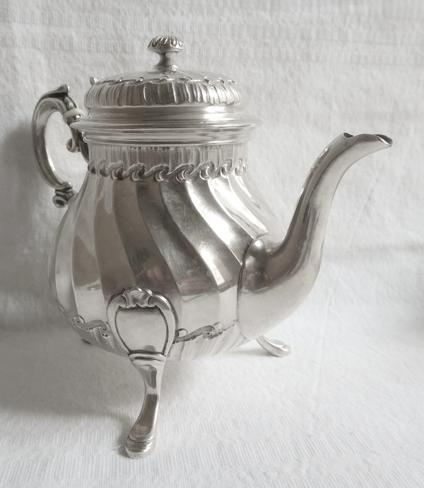 Tetard Frères : sterling silver Louis XV Rococo style teapot for one