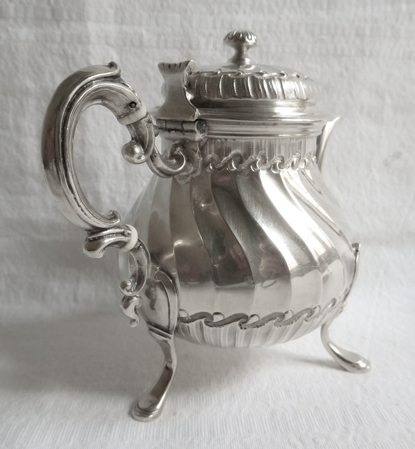 Tetard Frères : sterling silver Louis XV Rococo style teapot for one