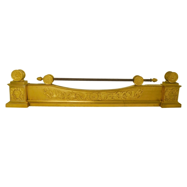 Empire ormolu mantel bar / andirons, mercury gilt bronze - France, early 19th century