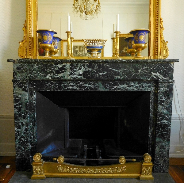 Empire ormolu mantel bar / andirons, mercury gilt bronze - France, early 19th century