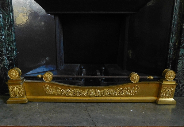 Empire ormolu mantel bar / andirons, mercury gilt bronze - France, early 19th century