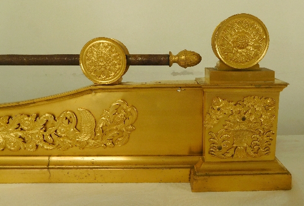 Empire ormolu mantel bar / andirons, mercury gilt bronze - France, early 19th century