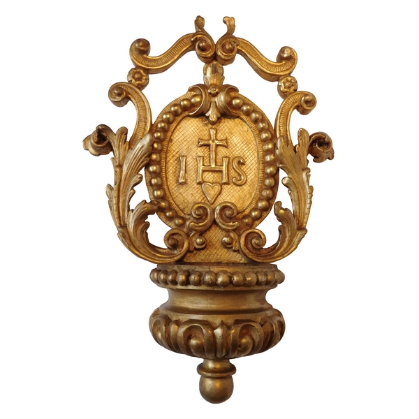 Bénitier en bois sculpté et doré à la feuille d'or d'époque Régence - XVIIIe siècle