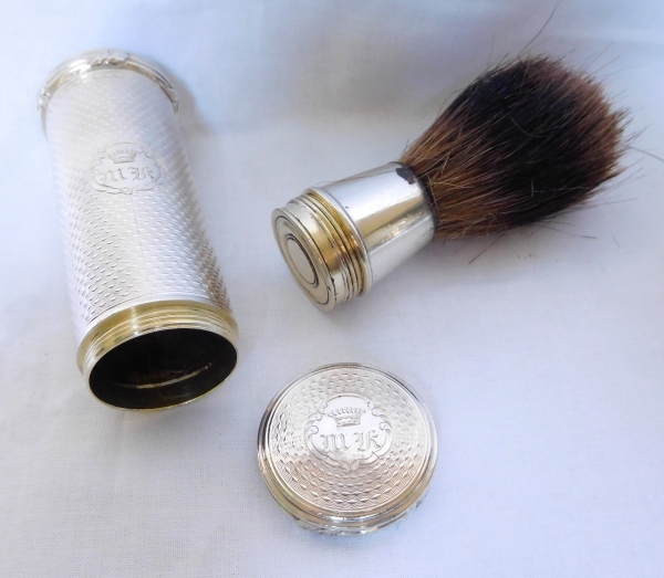 19th century sterling silver shaving brush, crown of count, Napoleon III period