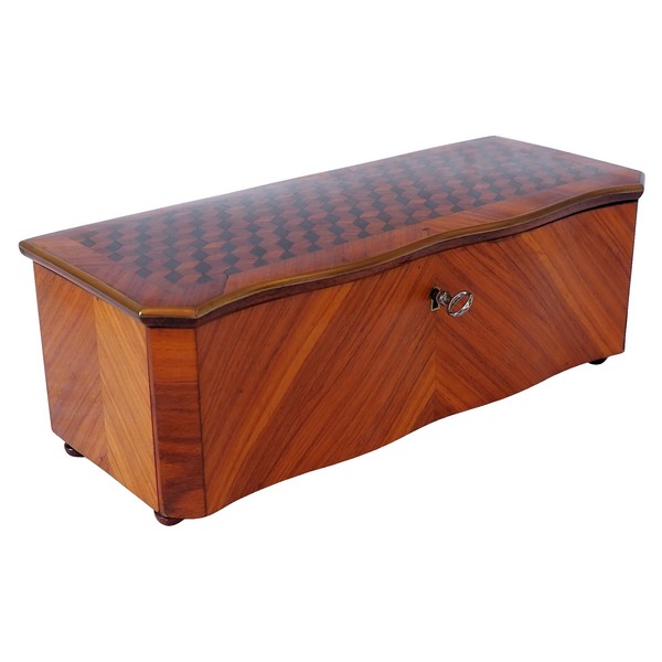 Rosewood and amaranth marquetry glove box, 19th century