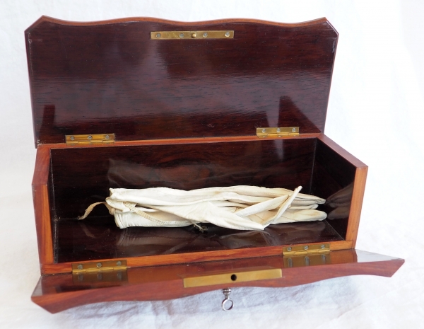 Rosewood and amaranth marquetry glove box, 19th century