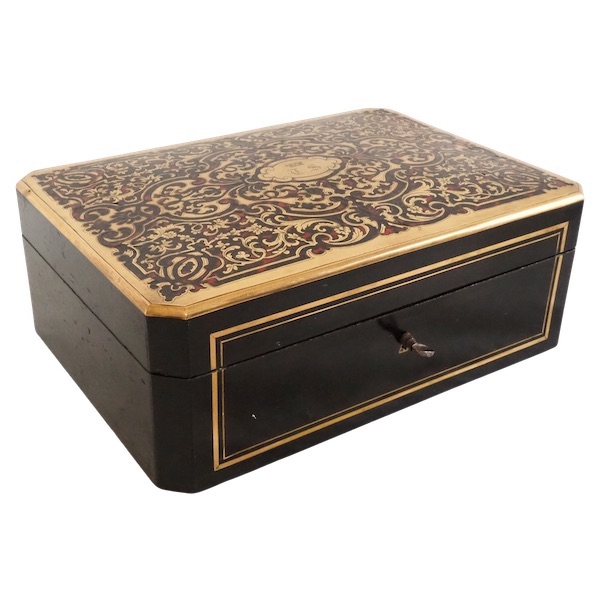 Boulle marquetry jewelry box (tortoiseshell), Crown of Baron, 19th century