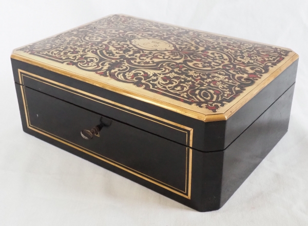 Boulle marquetry jewelry box (tortoiseshell), Crown of Baron, 19th century