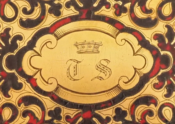 Coffret / boîte à bijoux en marqueterie Boulle (écaille et laiton), couronne de Baron