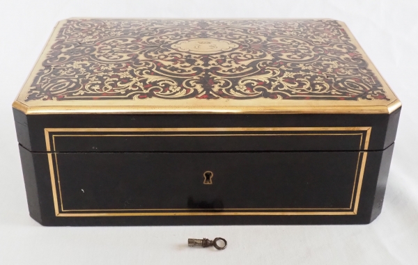 Boulle marquetry jewelry box (tortoiseshell), Crown of Baron, 19th century