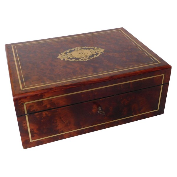 Burr wood jewelry casket or box, Napoleon III period circa 1860