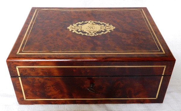 Burr wood jewelry casket or box, Napoleon III period circa 1860