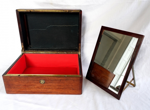 Rosewood jewelry box, brass inlays - mid 19th century