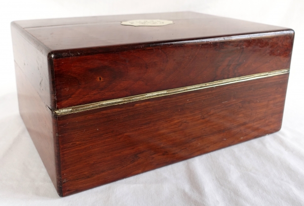 Rosewood jewelry box, brass inlays - mid 19th century