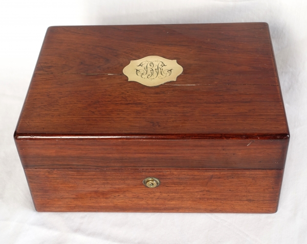 Rosewood jewelry box, brass inlays - mid 19th century