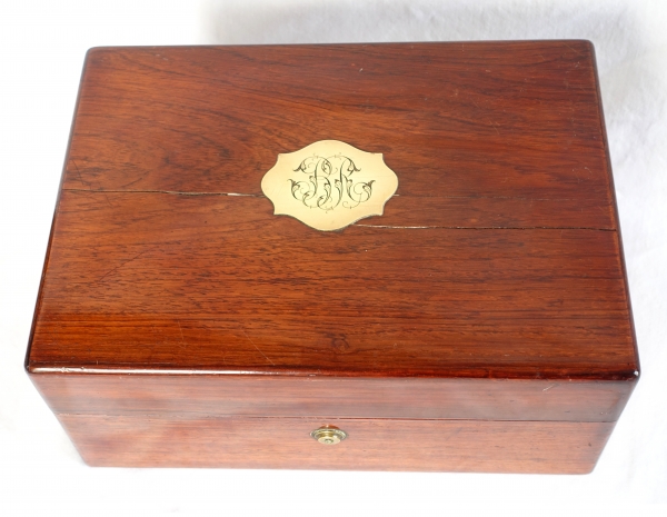 Rosewood jewelry box, brass inlays - mid 19th century