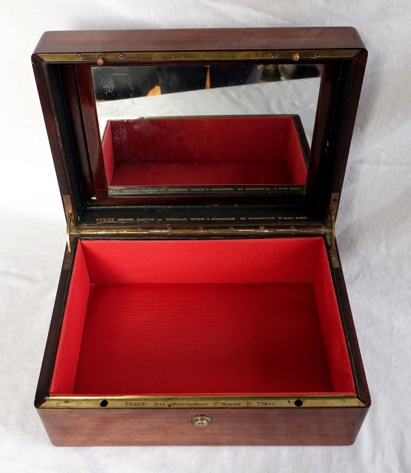 Rosewood jewelry box, brass inlays - mid 19th century