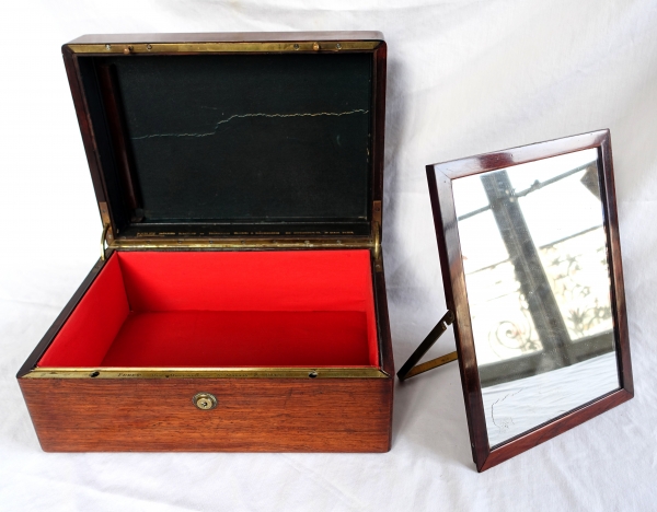 Rosewood jewelry box, brass inlays - mid 19th century