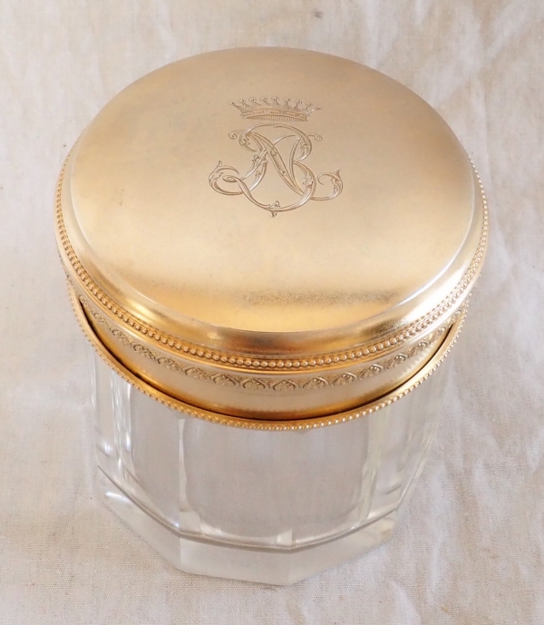 Boîte à boutons de manchettes en cristal et vermeil, couronne de Comte - poinçon Minerve