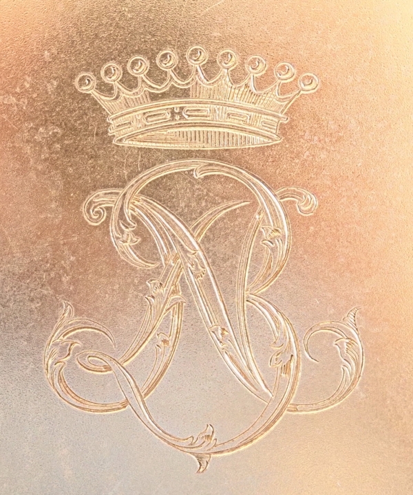 Boîte à boutons de manchettes en cristal et vermeil, couronne de Comte - poinçon Minerve