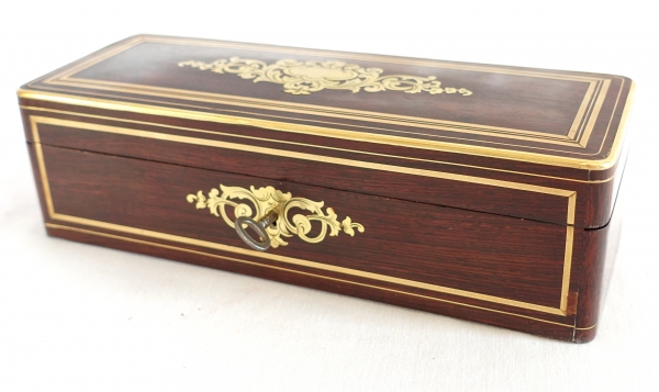 19th century amaranth marquetry & brass gloves box, Napoleon III period