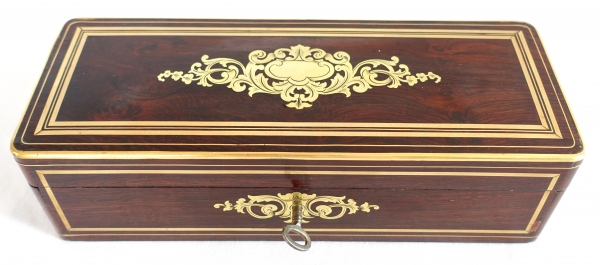 19th century amaranth marquetry & brass gloves box, Napoleon III period