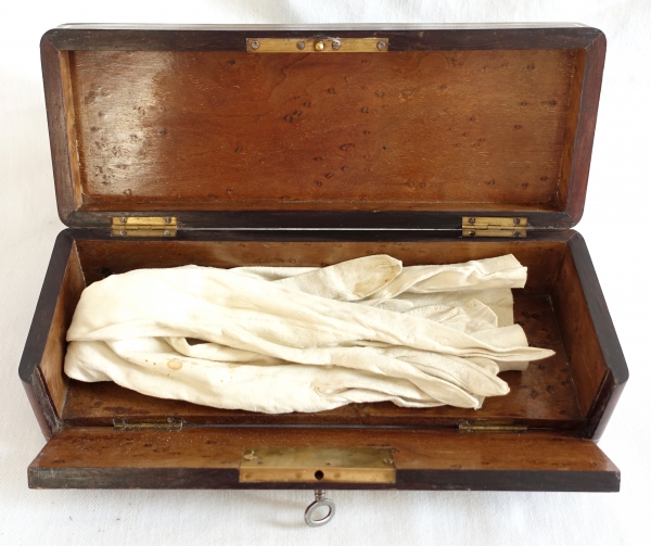 19th century amaranth marquetry & brass gloves box, Napoleon III period