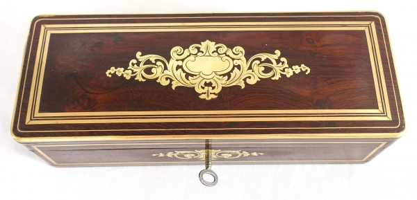 19th century amaranth marquetry & brass gloves box, Napoleon III period