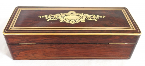 19th century amaranth marquetry & brass gloves box, Napoleon III period