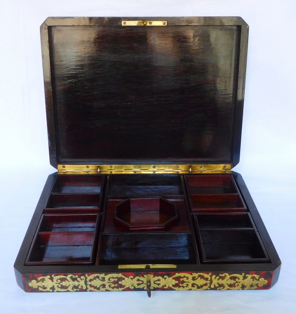 Boulle marquetry (tortoiseshell and brass) gambling box, Louis XIV style, Napoleon III production