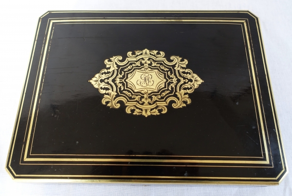 Coffret / boîte à jeux en bois ébène et marqueterie Boulle - époque Napoléon III