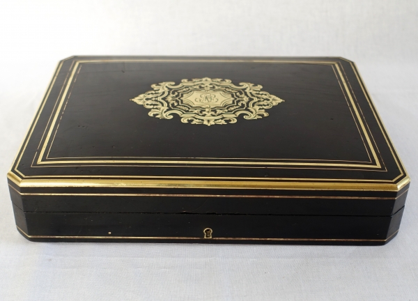 Coffret / boîte à jeux en bois ébène et marqueterie Boulle - époque Napoléon III