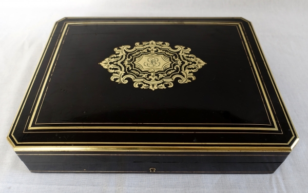 Coffret / boîte à jeux en bois ébène et marqueterie Boulle - époque Napoléon III