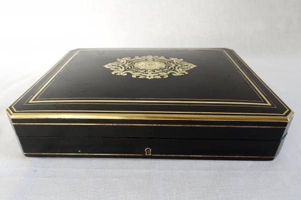 Coffret / boîte à jeux en bois ébène et marqueterie Boulle - époque Napoléon III
