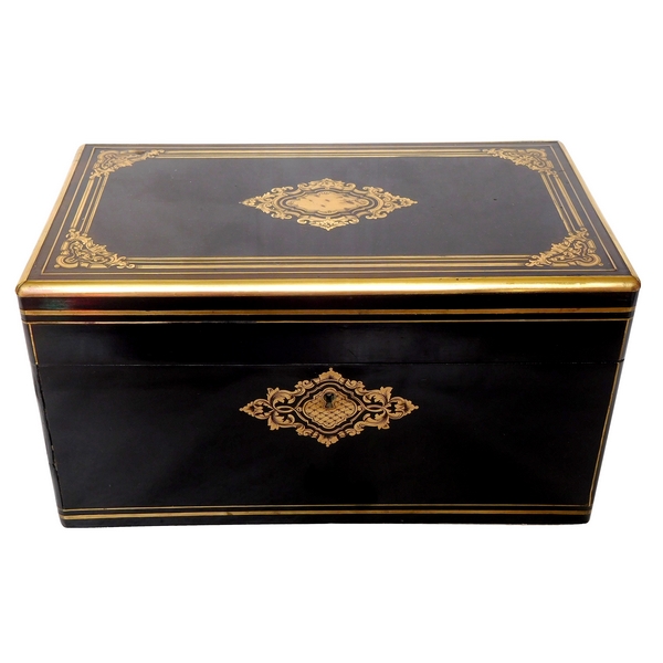 Tahan fournisseur de l'Empereur, coffret / boîte à bijoux en bois, marqueterie Boulle