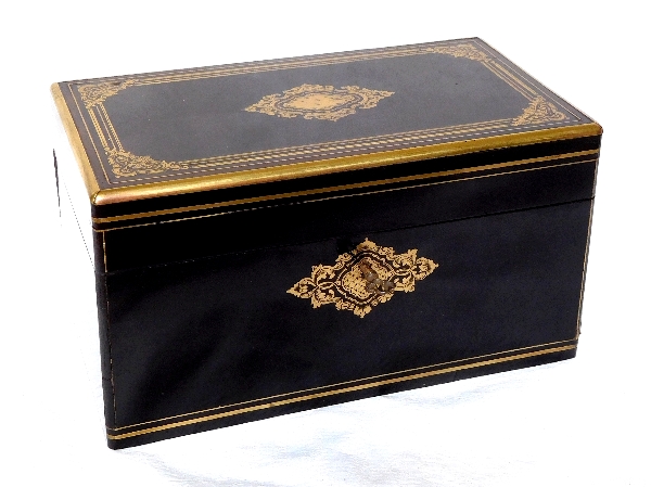 Tahan fournisseur de l'Empereur, coffret / boîte à bijoux en bois, marqueterie Boulle