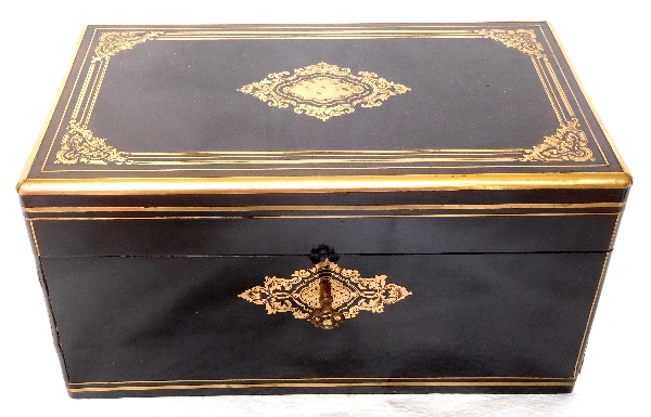 Tahan fournisseur de l'Empereur, coffret / boîte à bijoux en bois, marqueterie Boulle