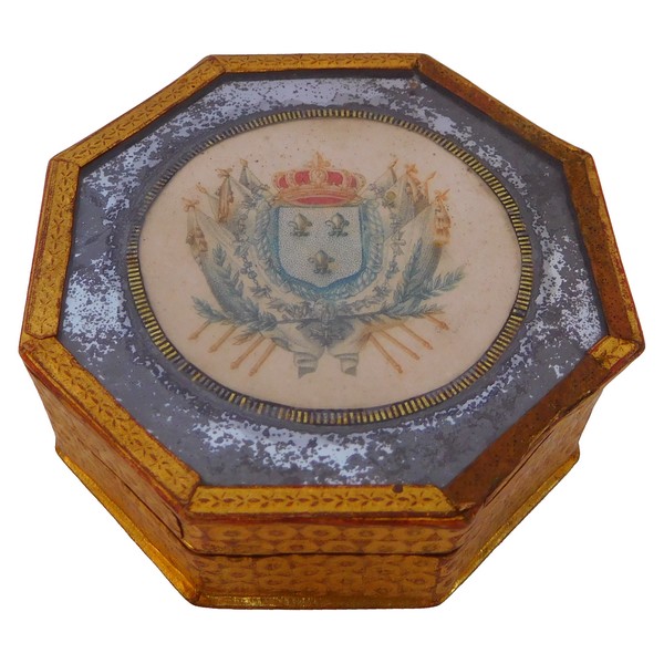 Louis XVI box covered with paper, decorated with French Royal coat of arms