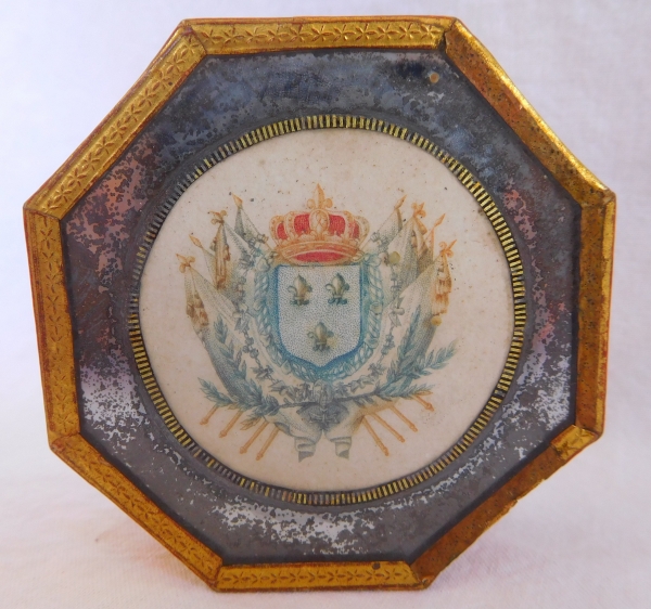 Louis XVI box covered with paper, decorated with French Royal coat of arms