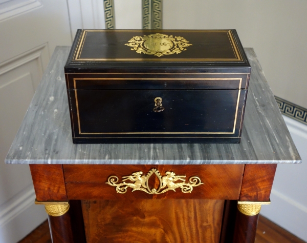 Napoleon III blackened wood and brass tea box - 19th century circa 1850