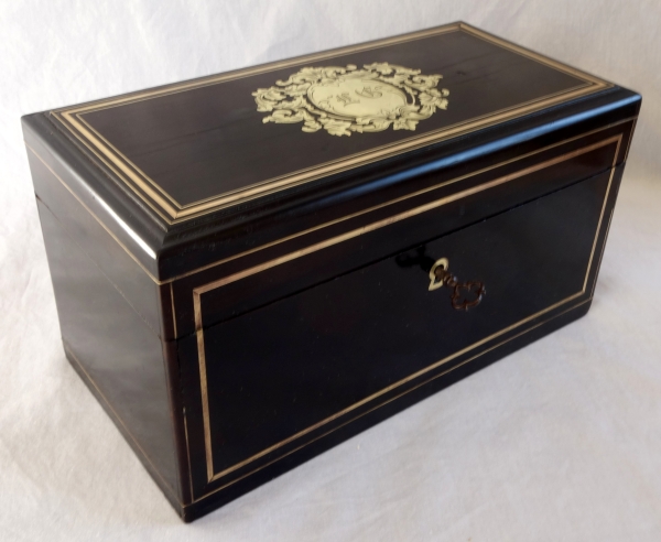 Napoleon III blackened wood and brass tea box - 19th century circa 1850