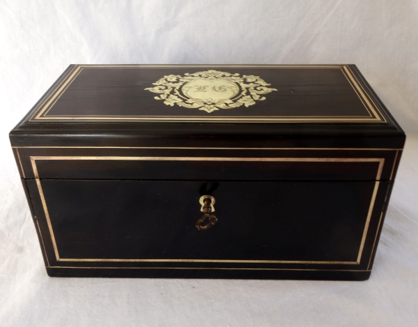 Napoleon III blackened wood and brass tea box - 19th century circa 1850