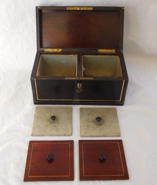 Napoleon III blackened wood and brass tea box - 19th century circa 1850